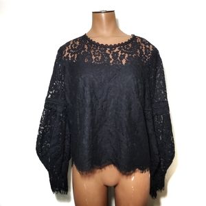 Atelier Blue | Black Long Sleeve Lace Blouse